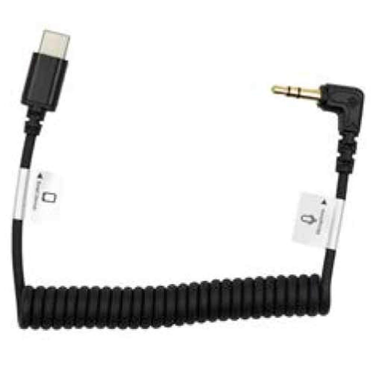 Promaster Audio Cable USB-C male straight - 3.5mm TRS male right angle - 8 1/2" coiled