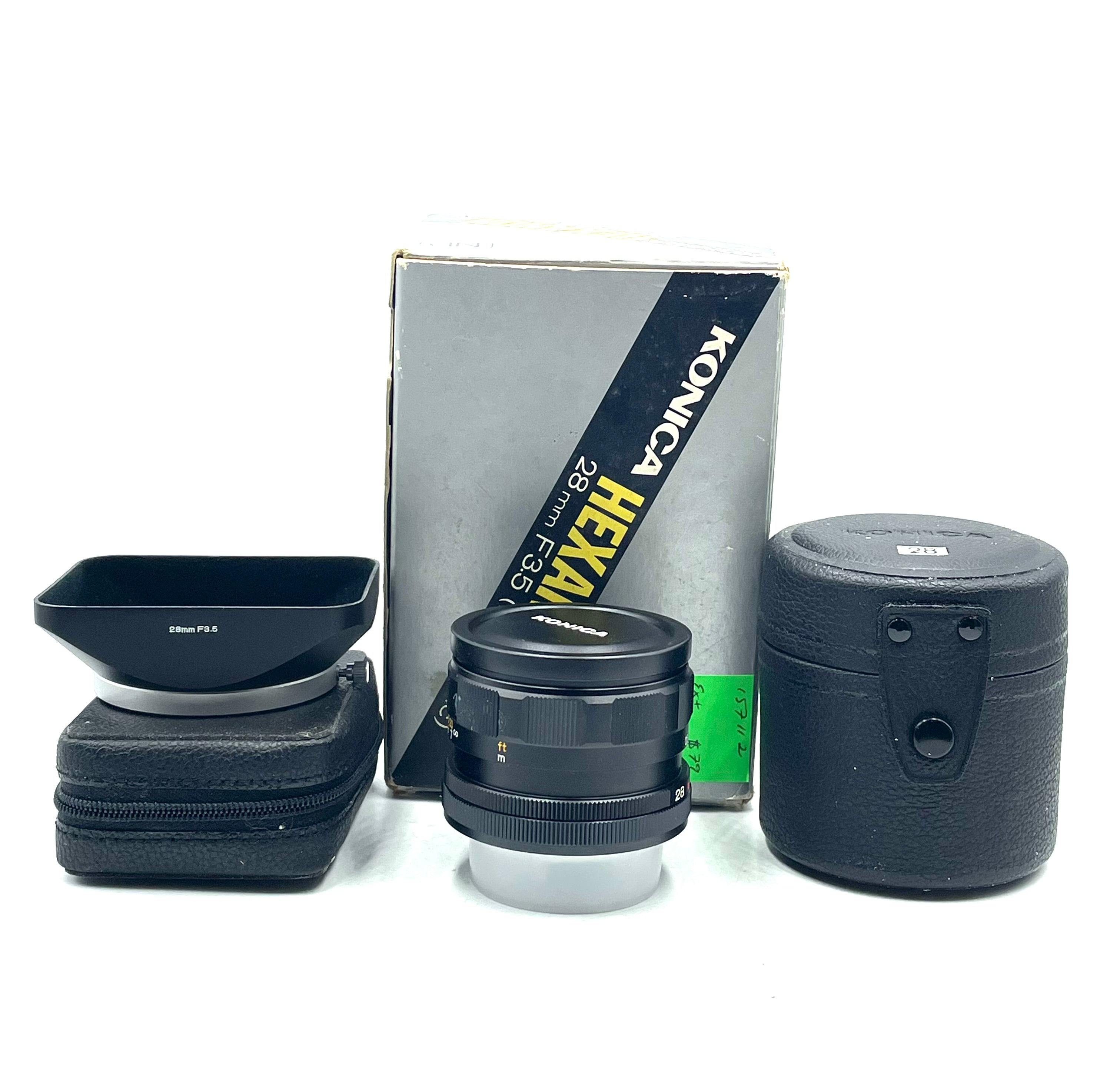 Used Konica 28mm F3.5 MF Film Lens W/ Box and Case