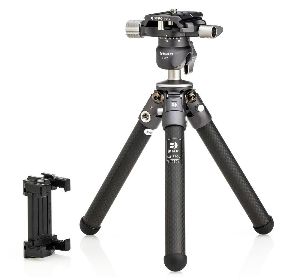 Benro Table Pod Kit Carbon Fiber Tripod and Ball Head with Quick Release Plate and Smartphone Adapter Black