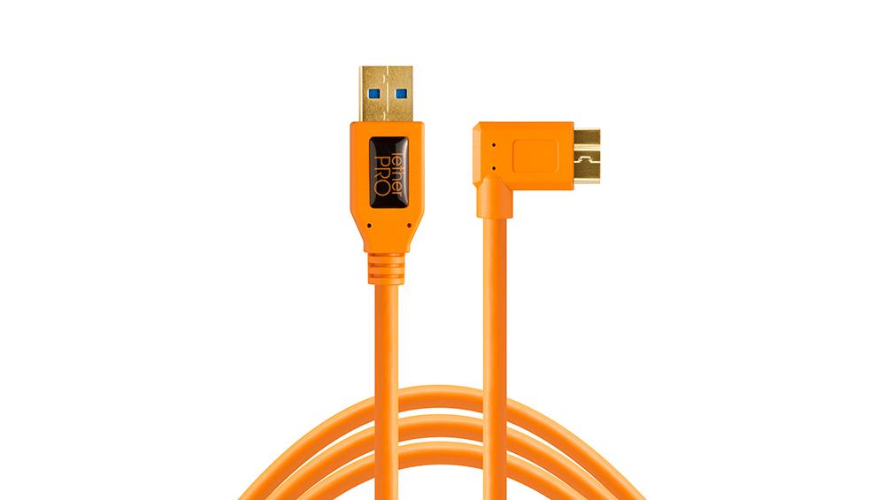 Tether Tools USB 3.0 Type-A Male to to Micro-USB Right-Angle Male Cable (15', Orange) CU61RT15-ORG