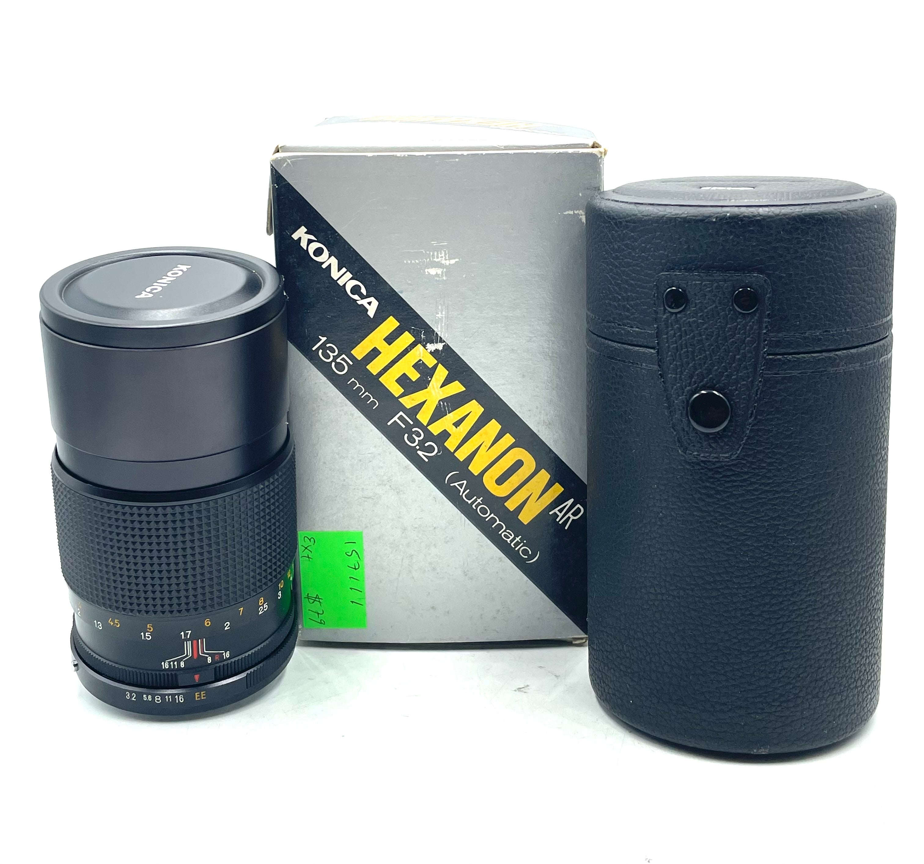 Used Konica 135mm F3.2 MF Film Lens W/ Box and Case