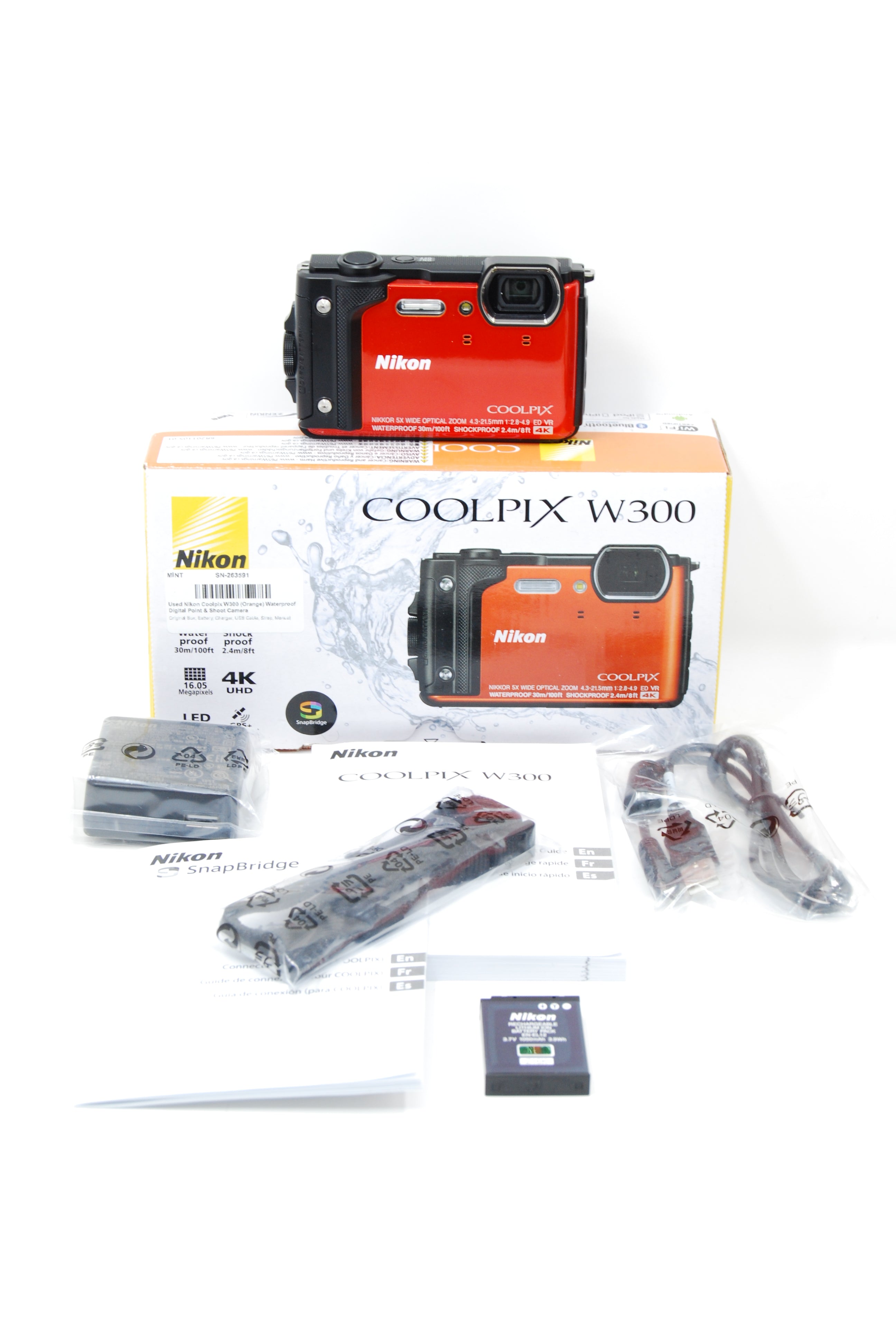 Used Nikon Coolpix W300 (Orange) Waterproof Digital Point & Shoot Camera