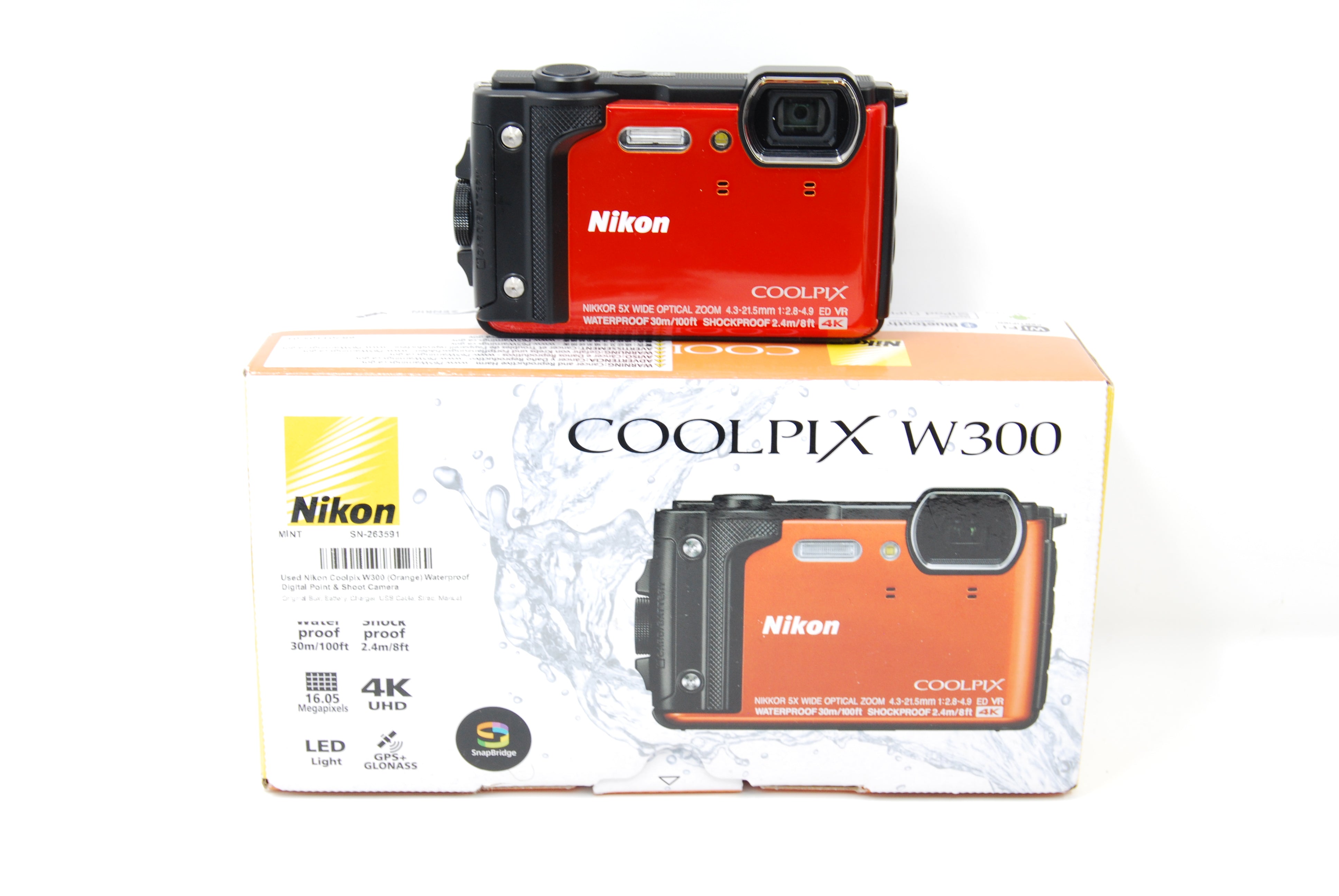 Used Nikon Coolpix W300 (Orange) Waterproof Digital Point & Shoot Camera