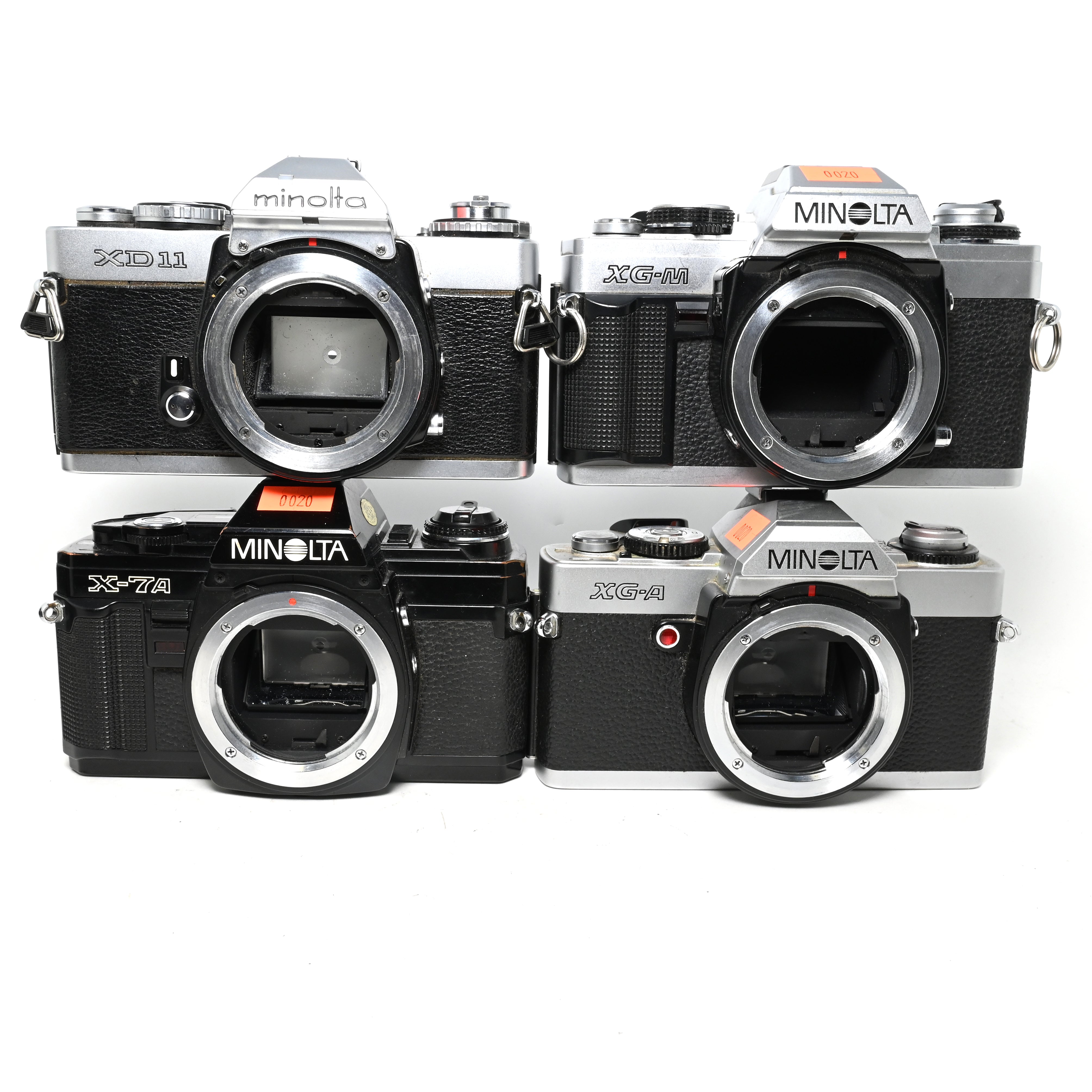 Four(4) Minolta Film Camera Bodies – X-7A, X-GA, XG-M, XD11 – PARTS/REPAIR (0020)