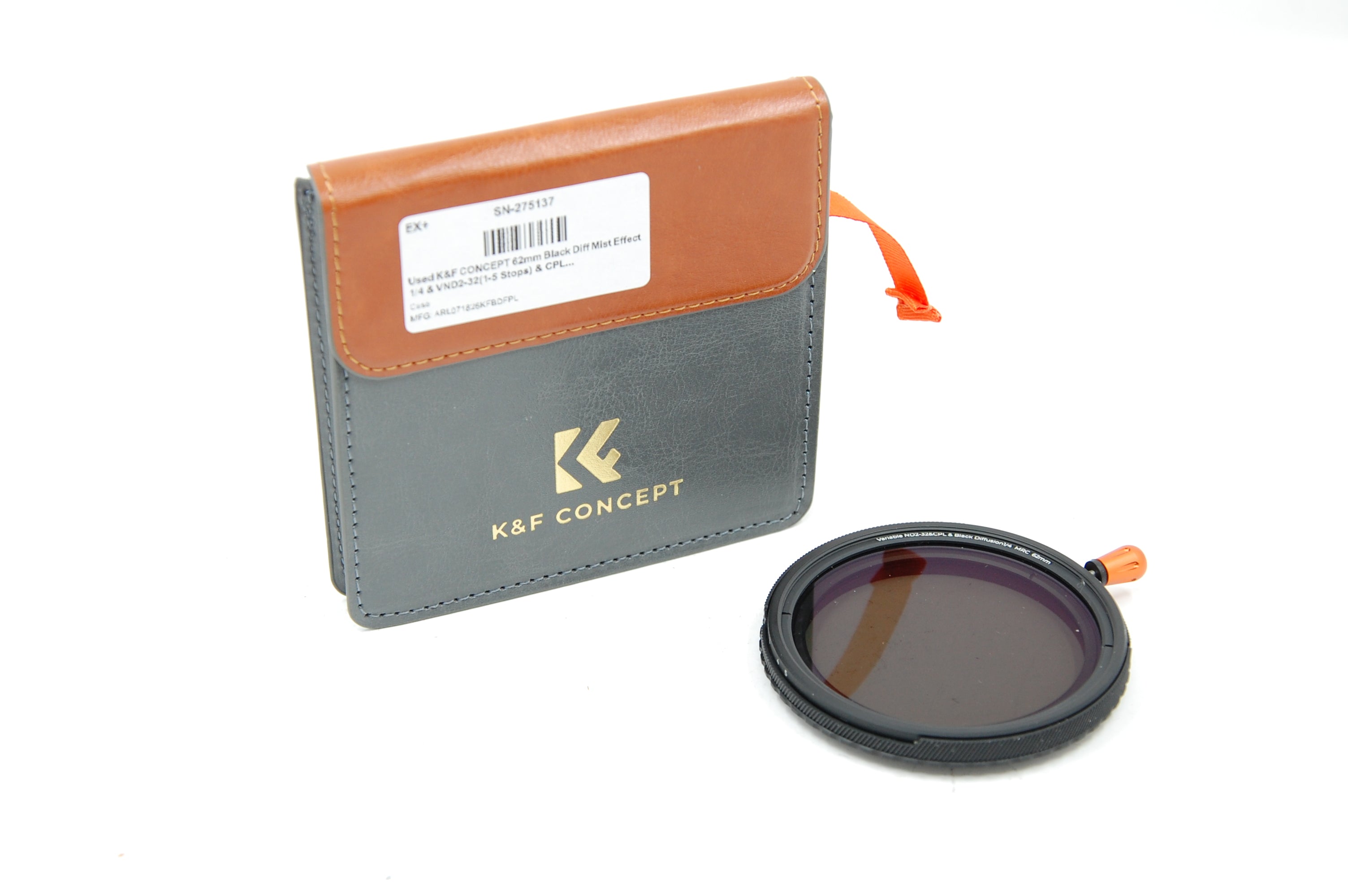 Used K&F CONCEPT 62mm Black Diff Mist Effect 1/4 & VND2-32(1-5 Stops) & CPL Filter