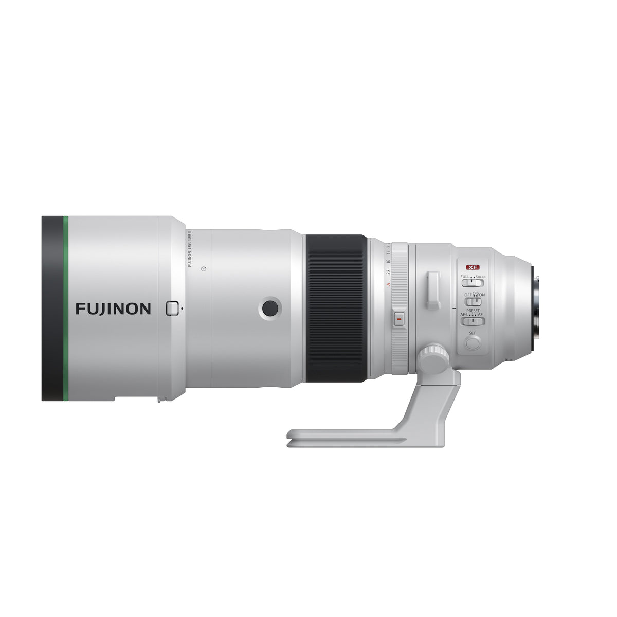 Fujifilm XF 400mm f/4.5 lens with hood, alternate left-side view