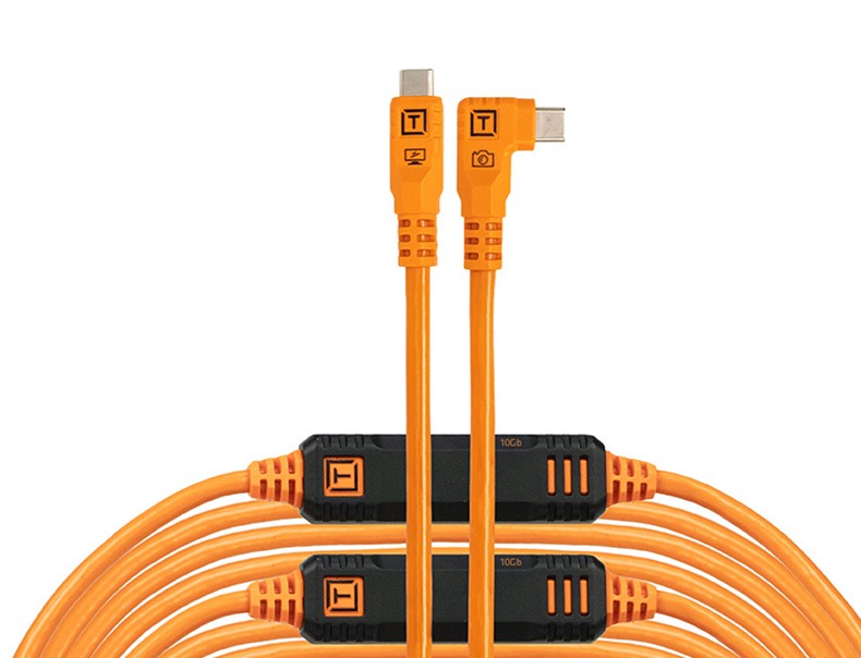 Tether Tools TetherPro Optima USB-C Cable (15', High-Visibility Orange, Right-Angle)
