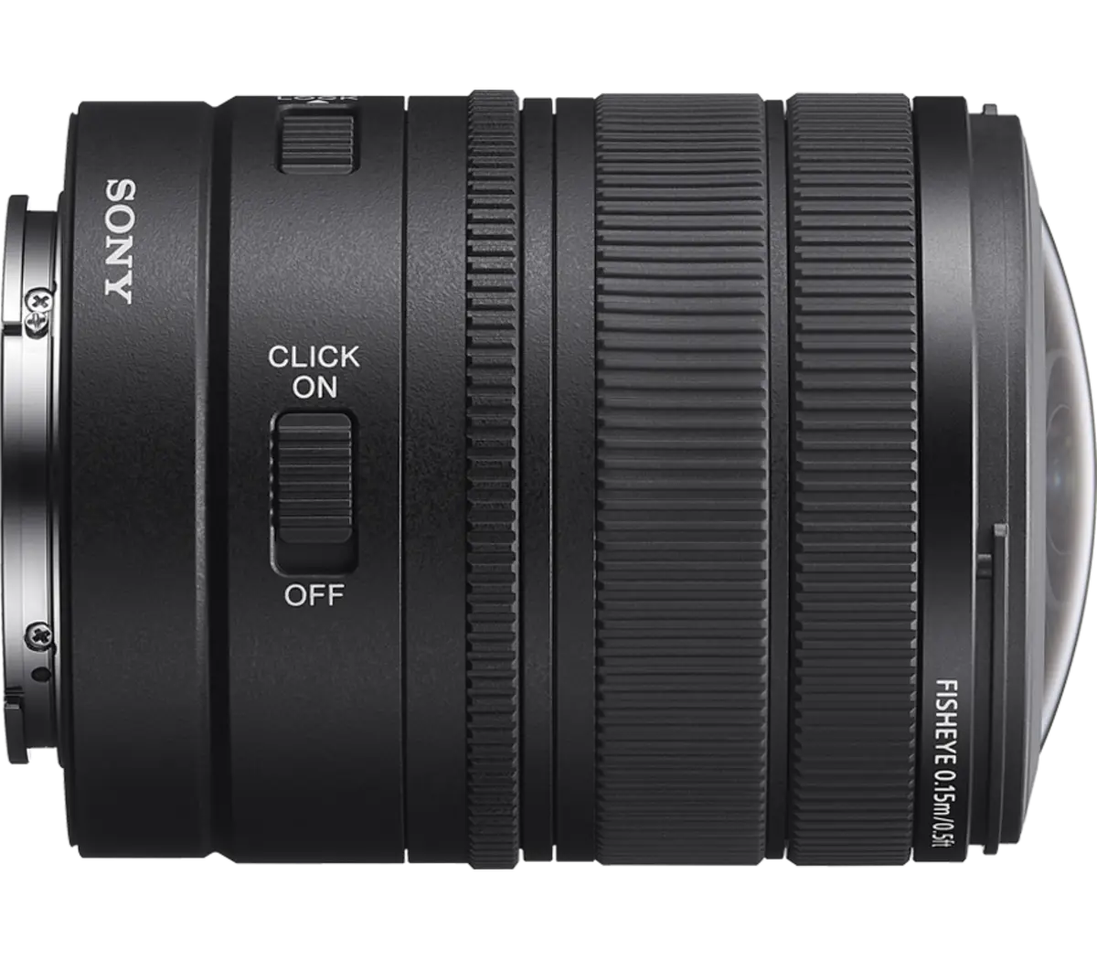 Sony SEL814G lens in the opposite side profile, showing the aperture click switch.