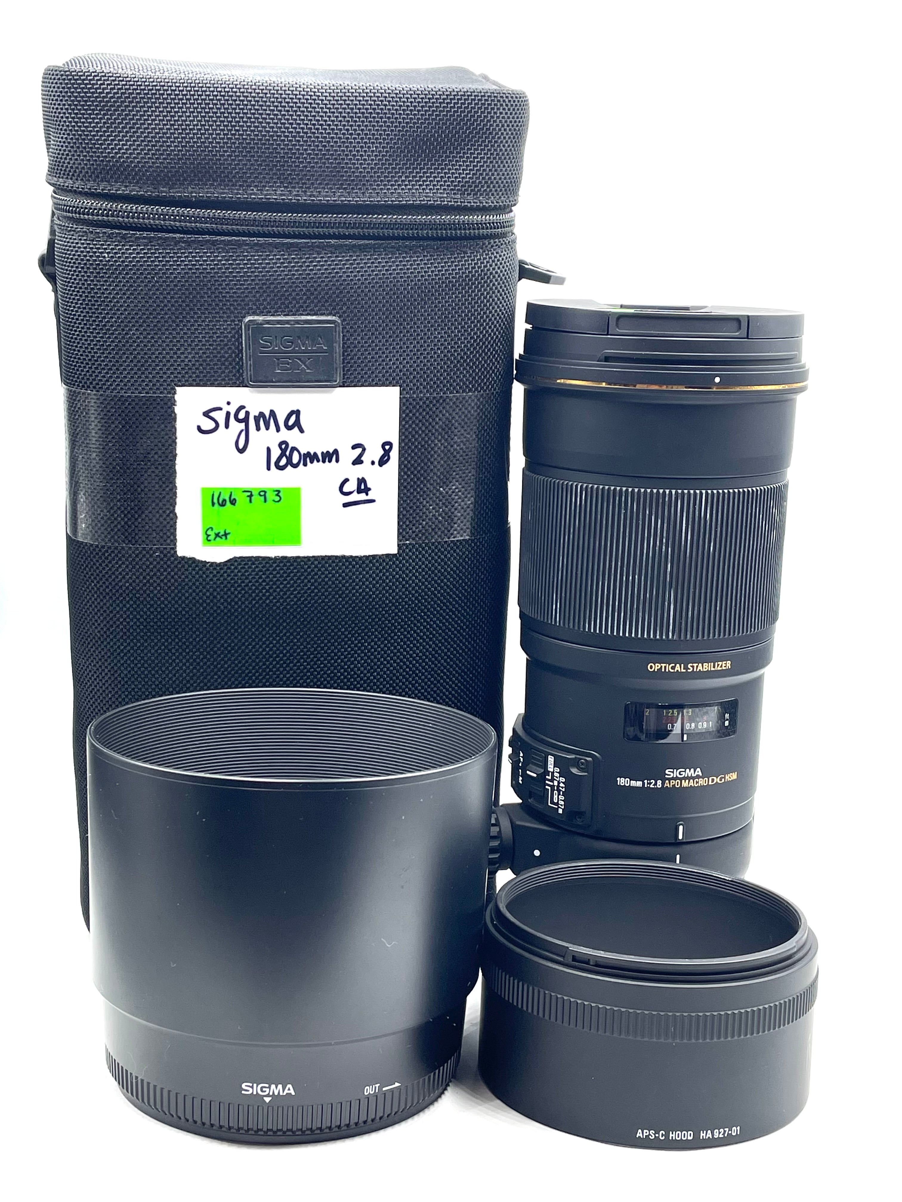 Used Sigma APO 180mm F2.8 Macro Lens W/ Case and Lens hoods (Canon Mount)