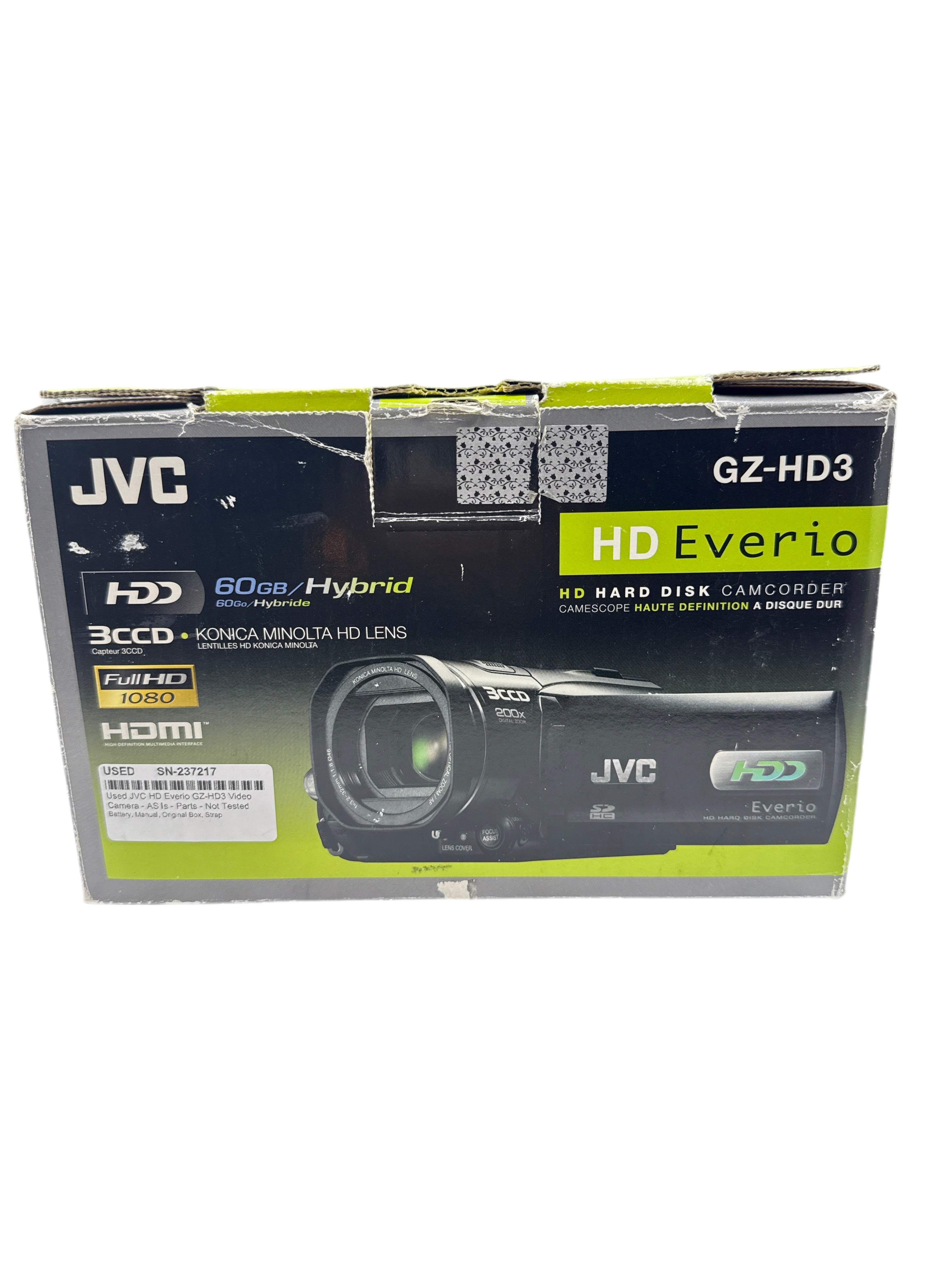 Used JVC HD Everio GZ-HD3 Video Camera - AS Is - Parts - Not Tested (0014)