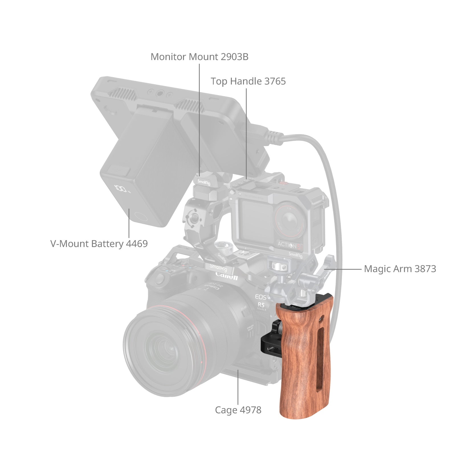 SmallRig Wooden Side Handle with 1/4"-20 Screws