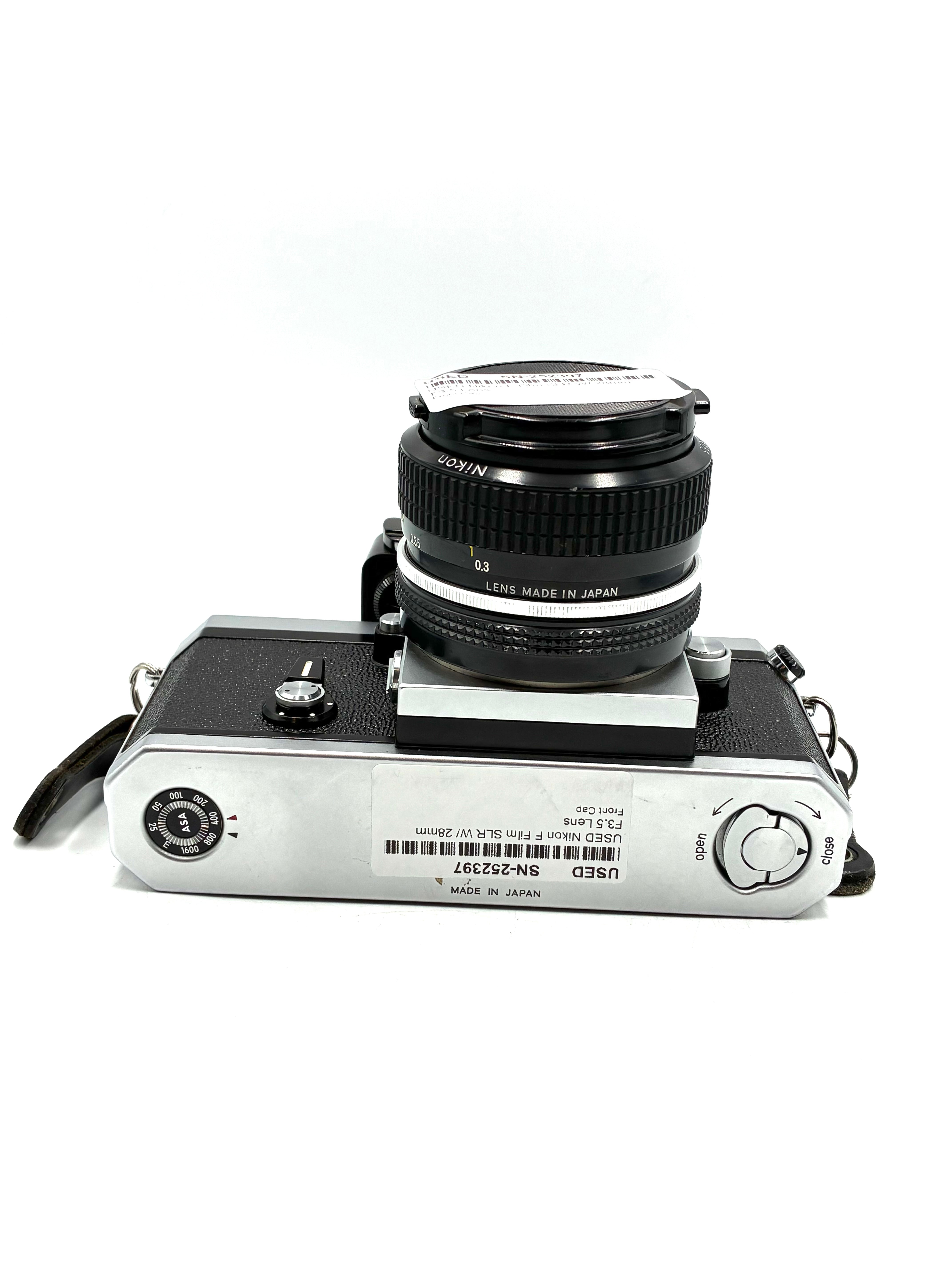 USED Nikon F Film SLR W/ 28mm F3.5 Lens