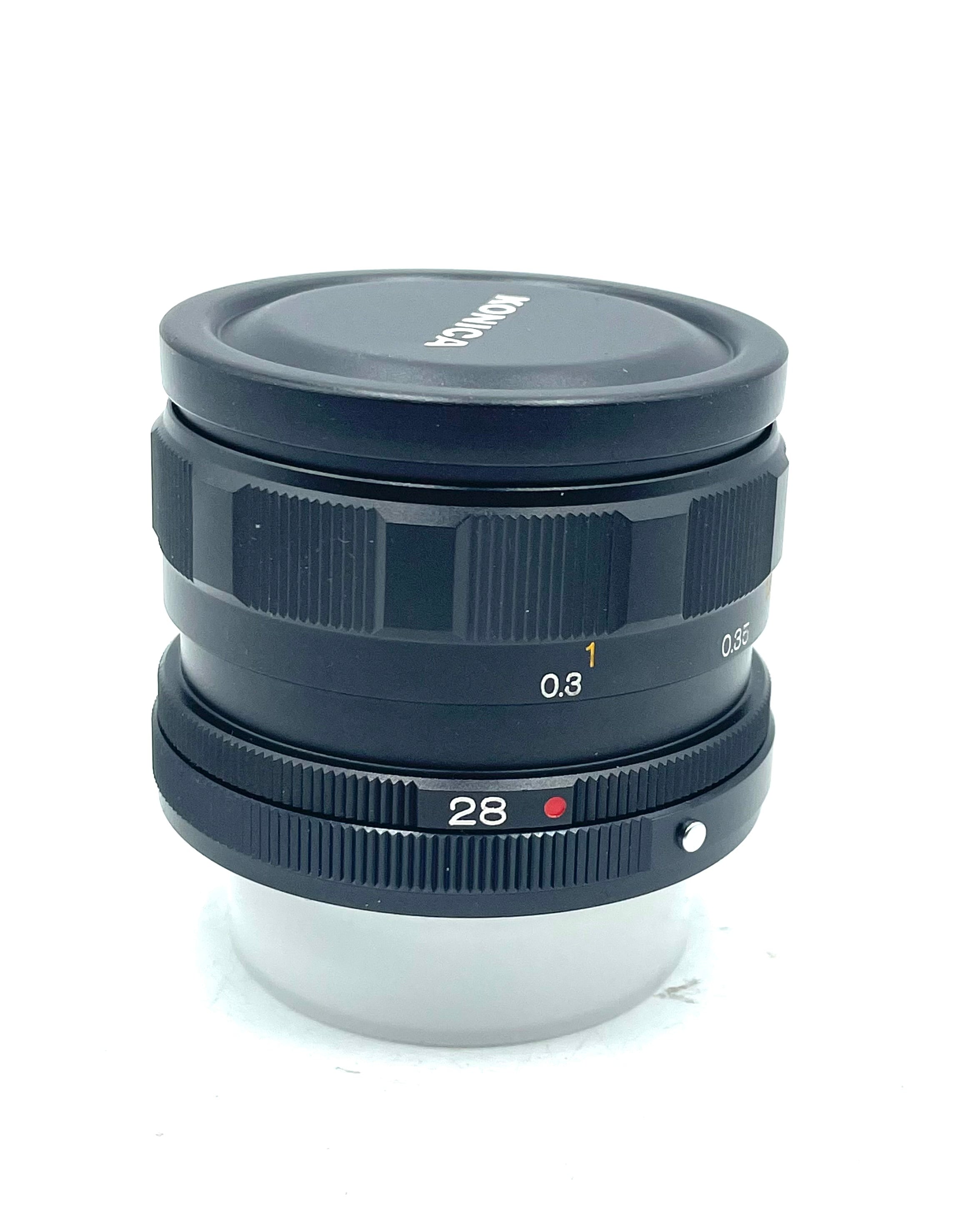 Used Konica 28mm F3.5 MF Film Lens W/ Box and Case