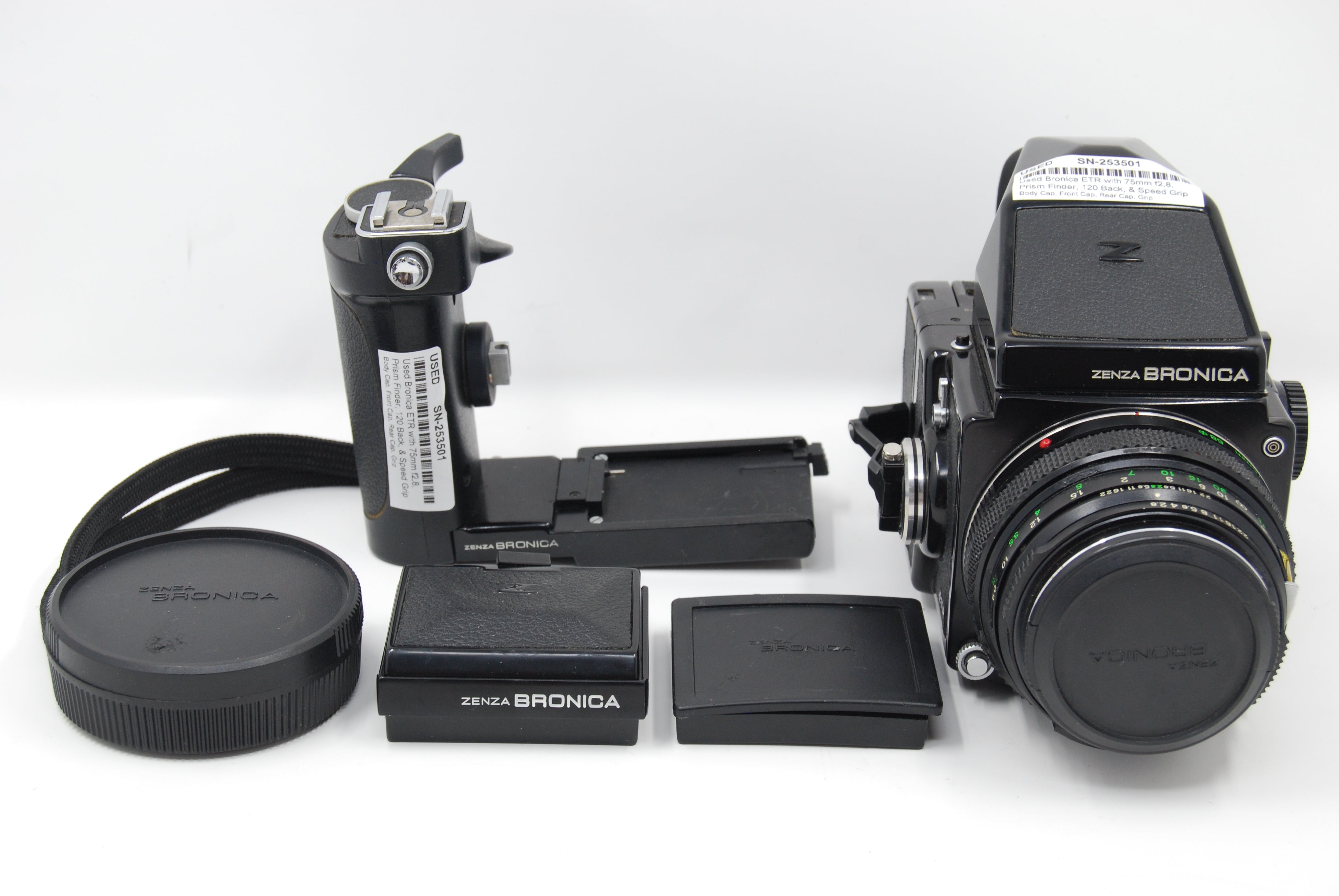 Used Bronica ETR with 75mm f2.8, Prism Finder, 120 Back, & Speed Grip
