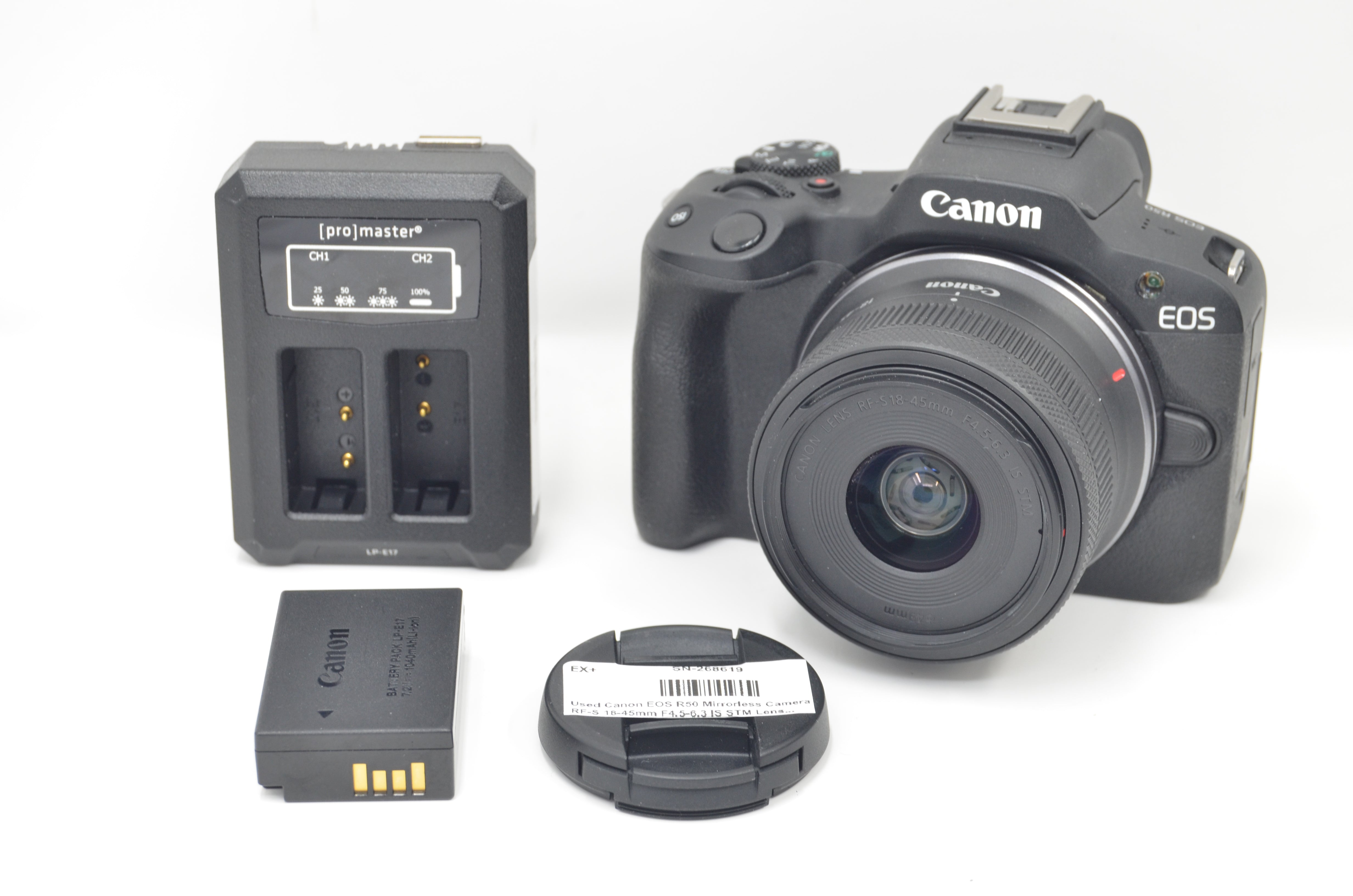 Used Canon EOS R50 Mirrorless Camera with RF-S 18-45mm F4.5-6.3 IS STM Lens (Black)
