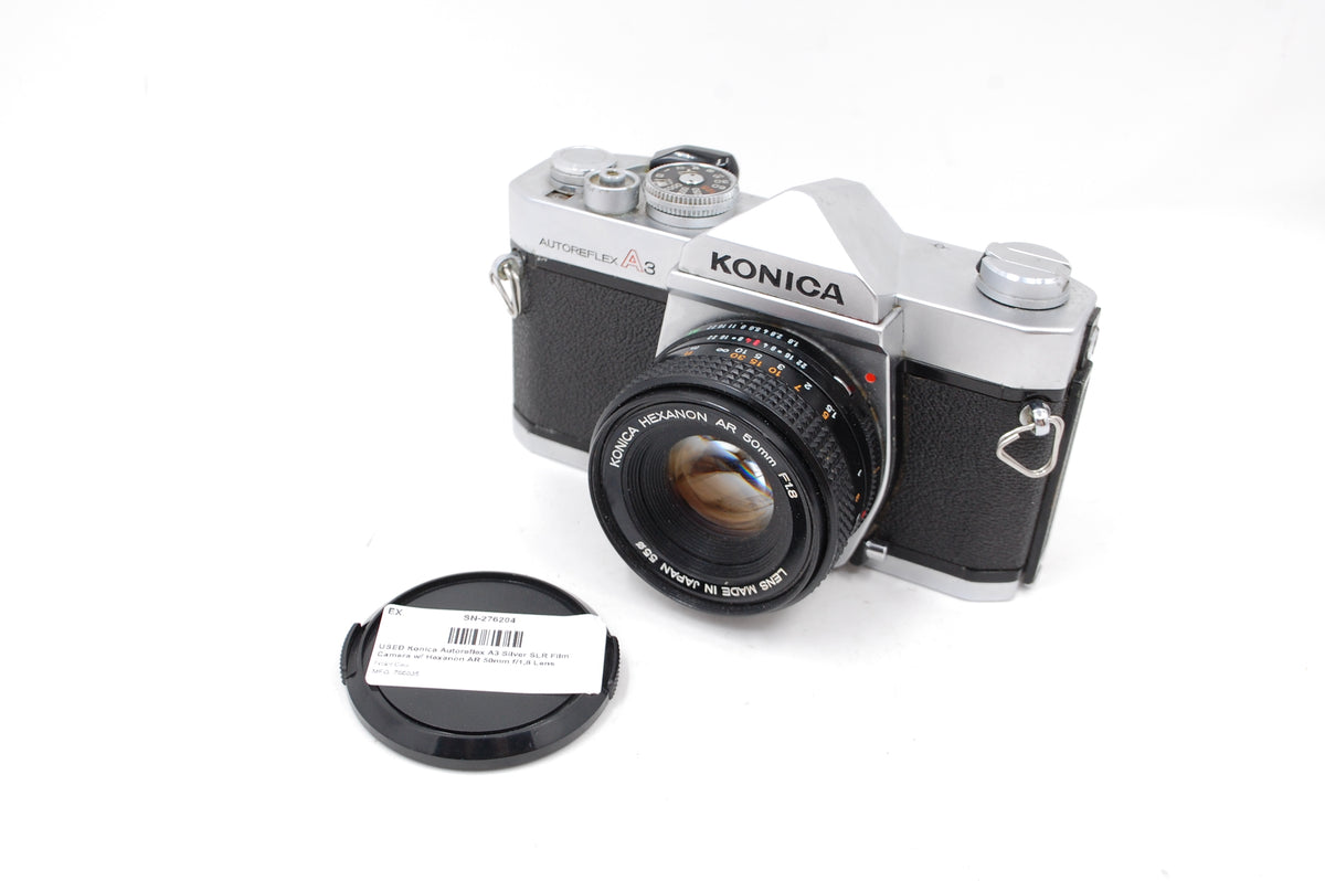 USED Konica Autoreflex A3 Silver SLR Film Camera w/ Hexanon AR 50mm f/1.8 Lens