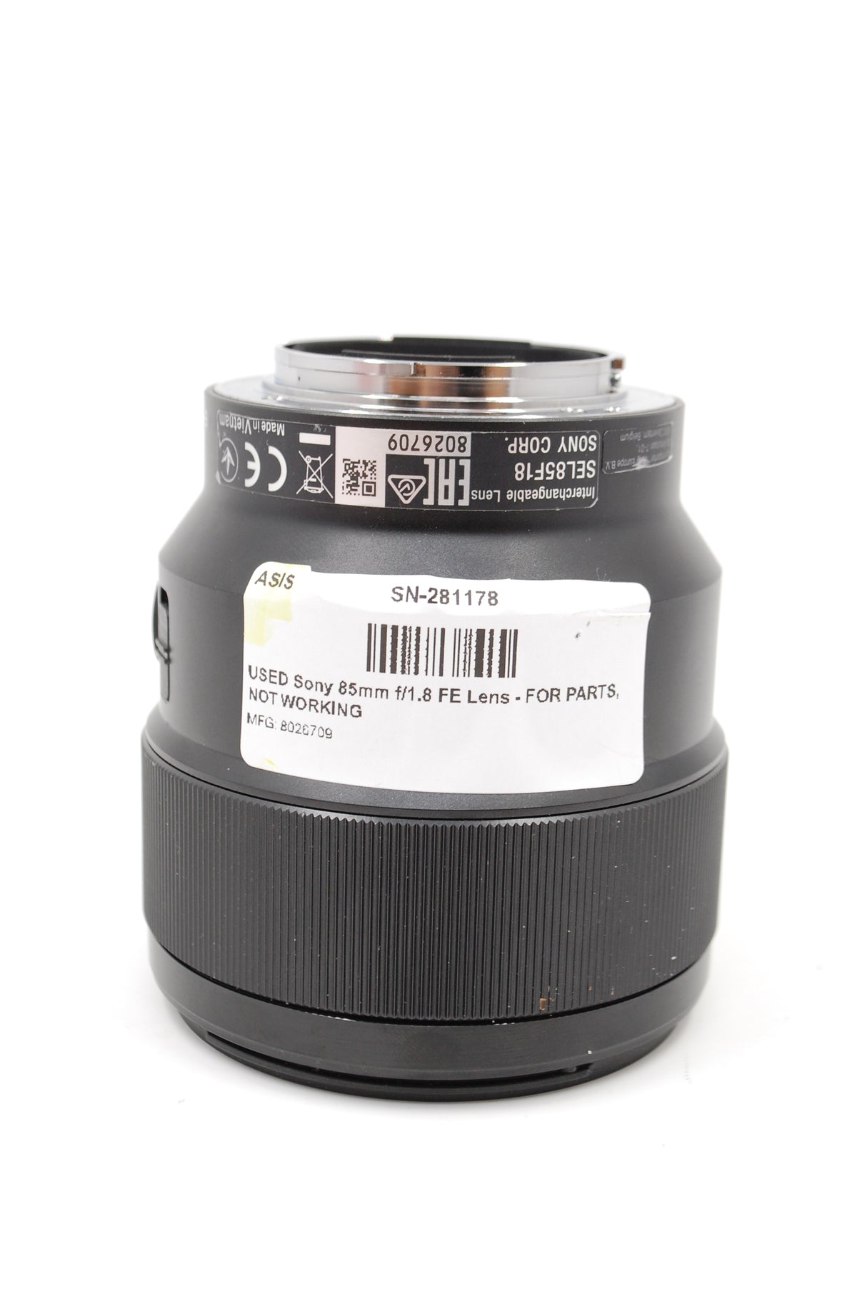 USED Sony 85mm f/1.8 FE Lens - FOR PARTS, NOT WORKING