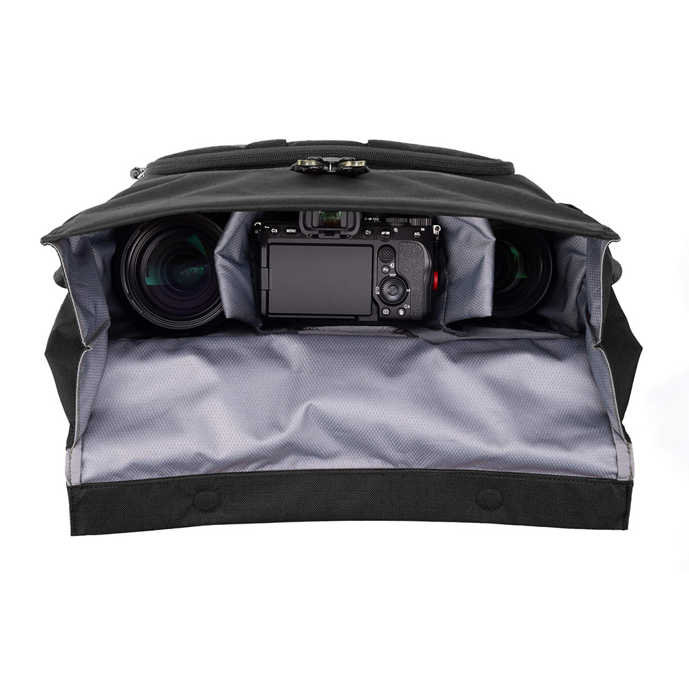 FocusPoint Crossbody 13L with a Sony camera and lens configuration
