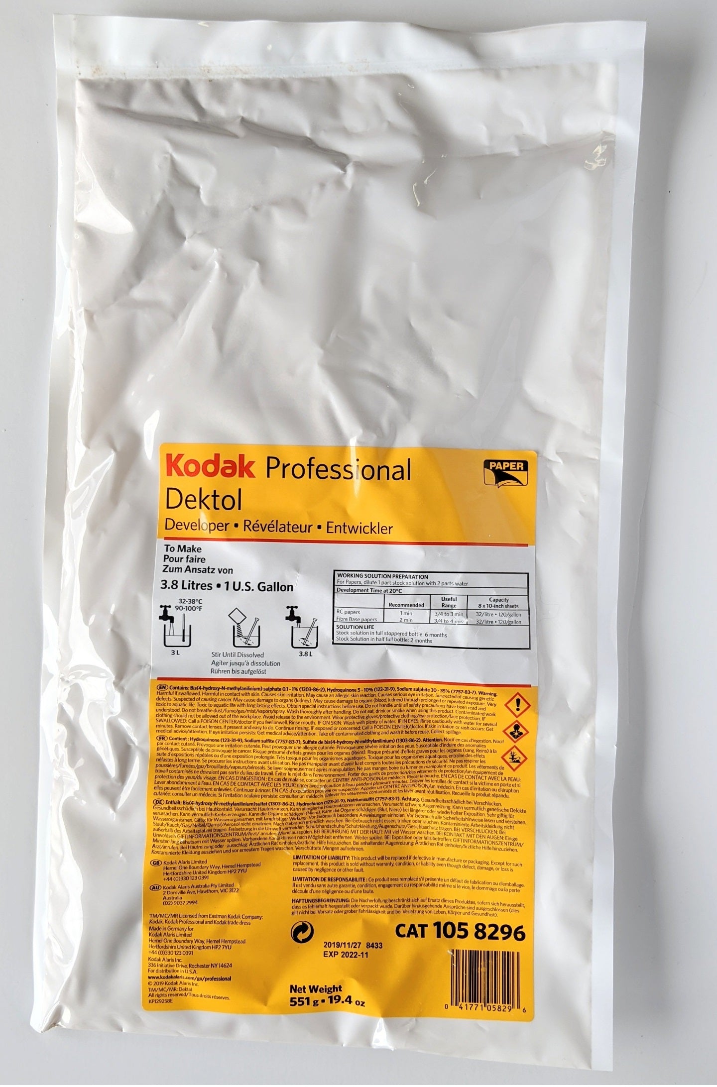 Kodak Dektol Paper Developer 1 Gallon 1058296