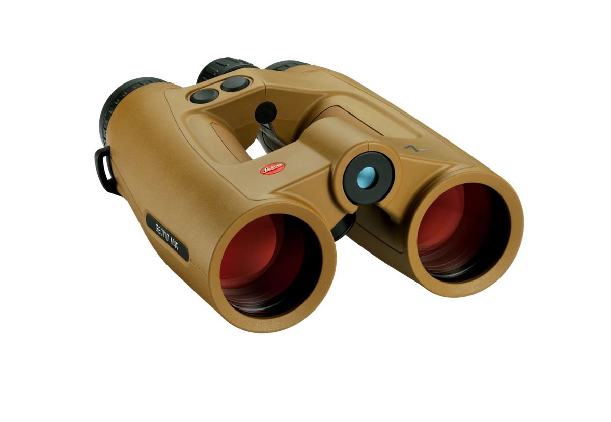 Leica Geovid Max 10x42 in Flat Dark Earth, front-right angled view
