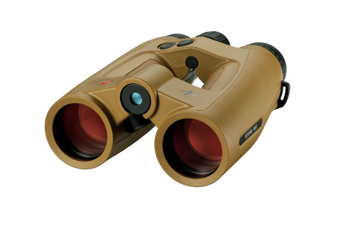 Leica Geovid Max 10x42 in Flat Dark Earth, front-left angled view