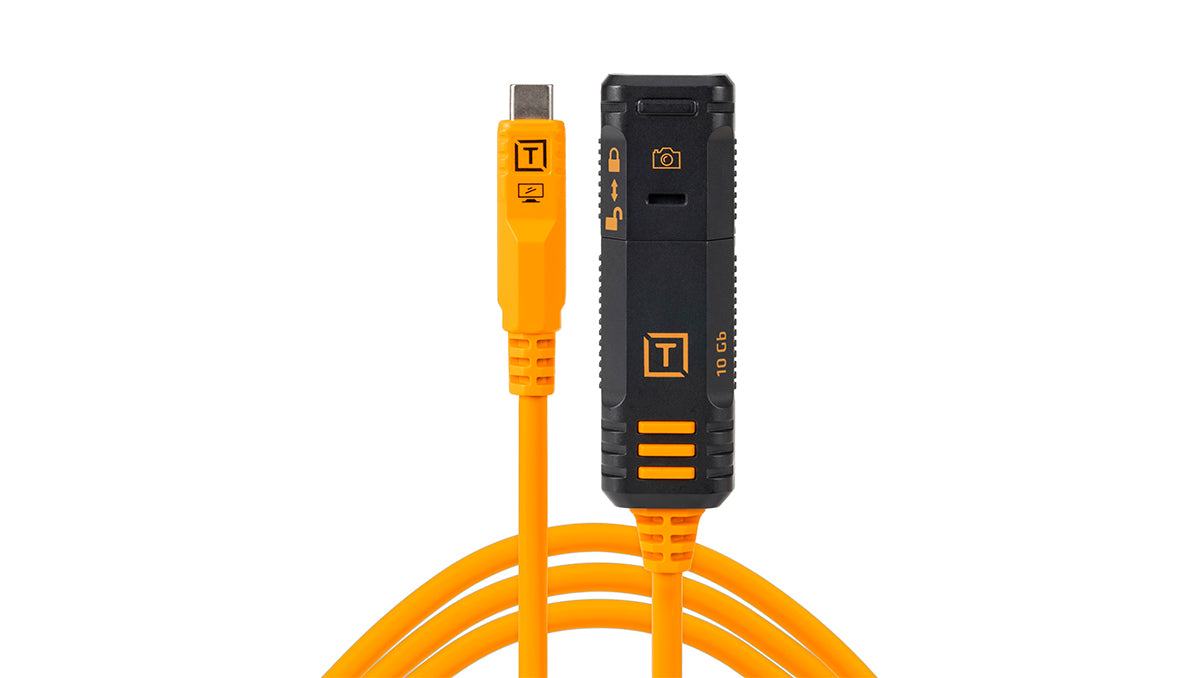 Tether Tools TetherPro Optima 10G TetherBoost Locking USB-C Extension Cable (16', High-Visibility Orange)
