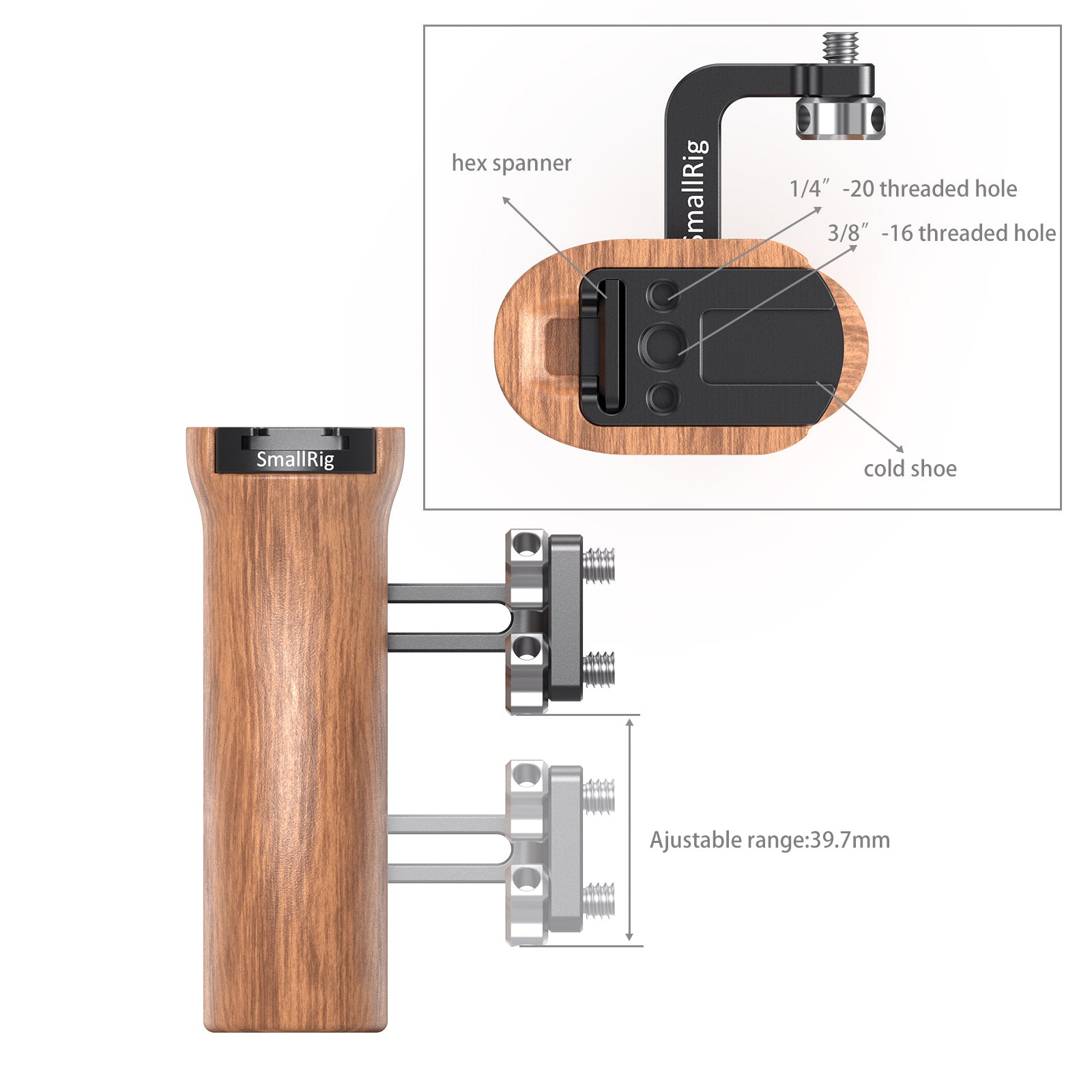 SmallRig Wooden Side Handle with 1/4"-20 Screws