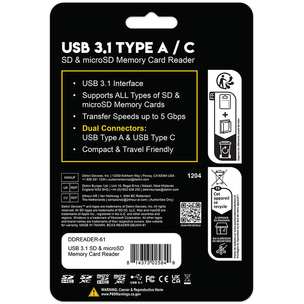 Delkin Devices USB 3.2 Gen 1 SD & microSD Memory Card Reader (USB-C / USB-A)