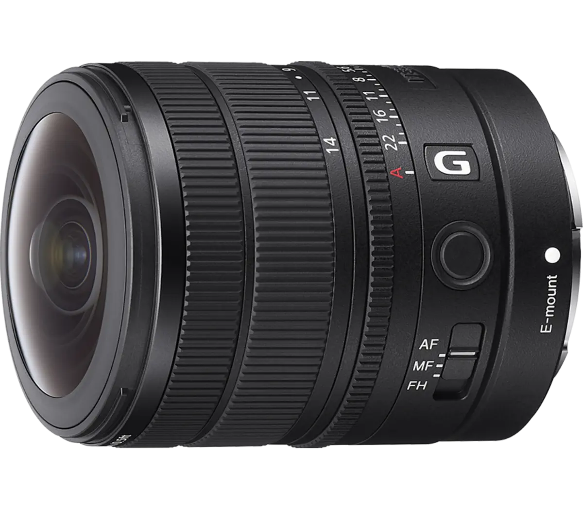 Sony SEL814G lens in a front three-quarter view without the hood.