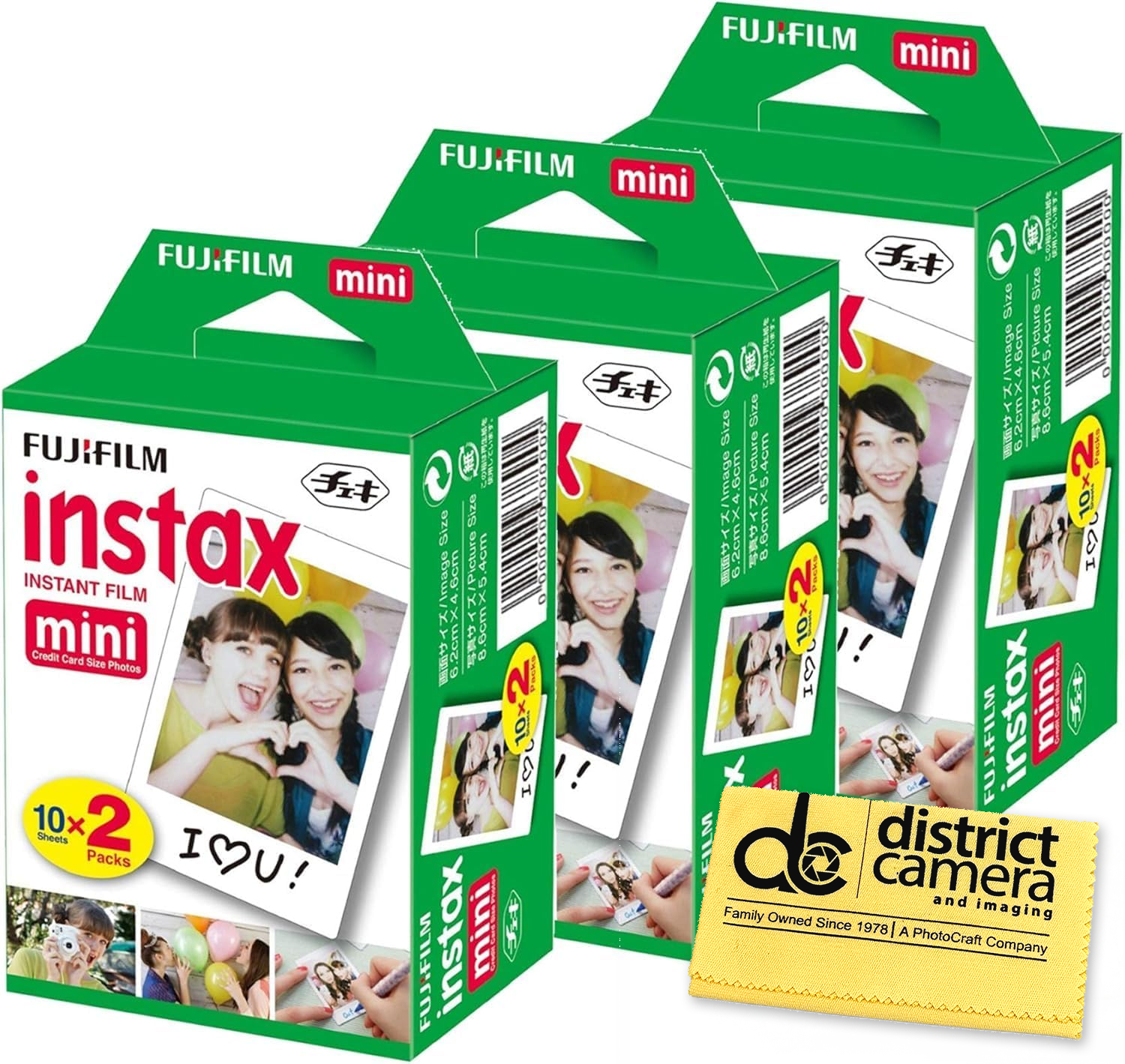 Fujifilm INSTAX Mini Instant Film (White, 20 Exposures, 3 Pack) w/ Microfiber Cloth