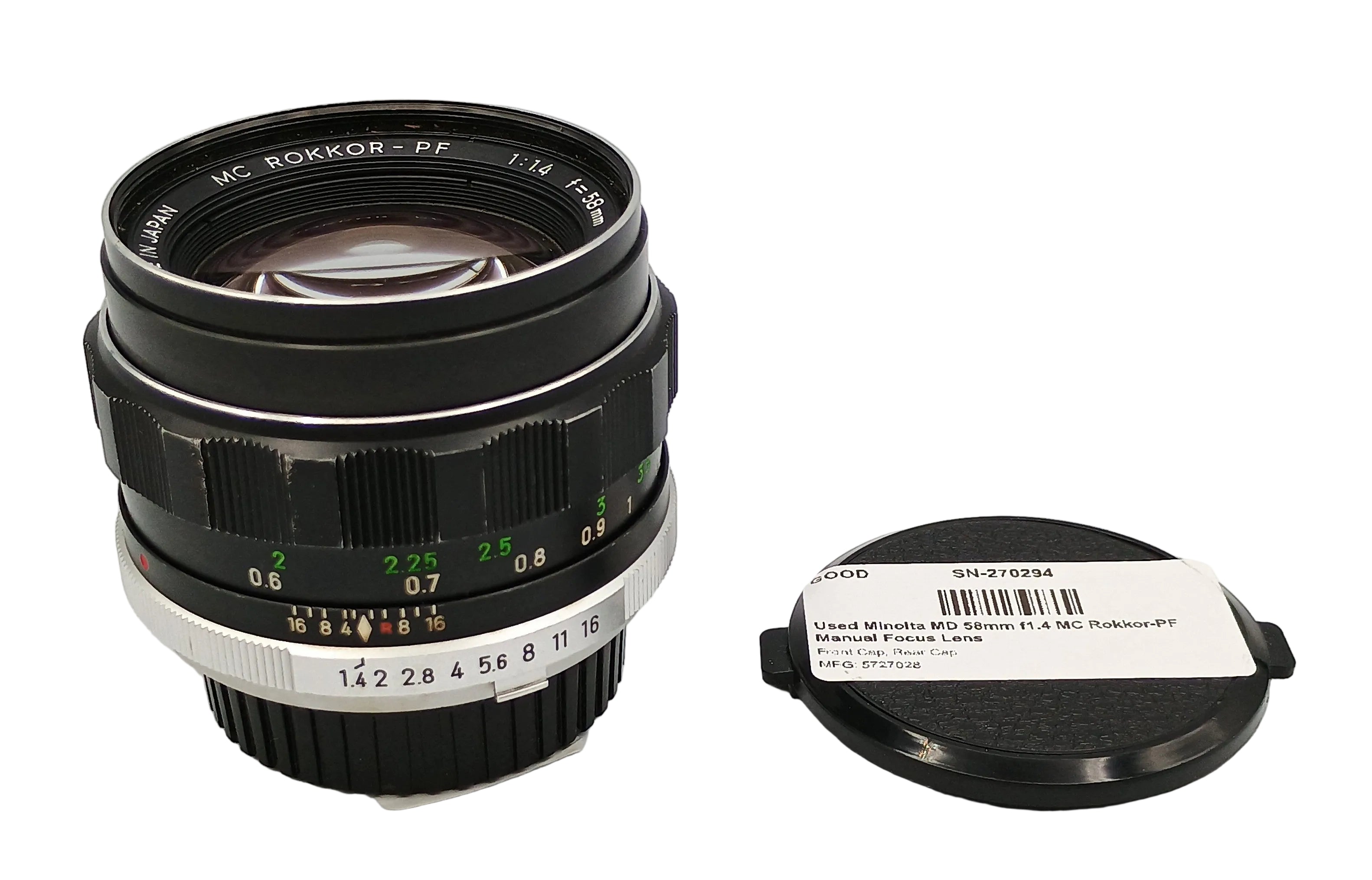 Used Minolta MD 58mm f1.4 MC Rokkor-PF Manual Focus Lens