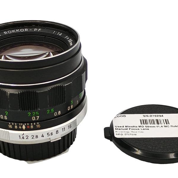 Used Minolta MD 58mm f1.4 MC Rokkor-PF Manual Focus Lens