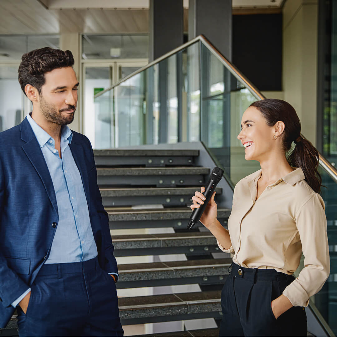 Interview PRO used for an interview on a staircase