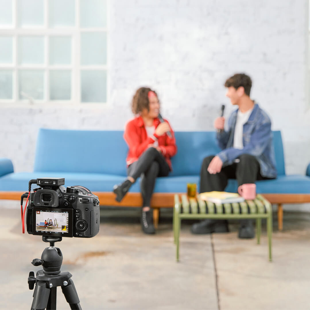 Interview PRO in a couch interview recording setup