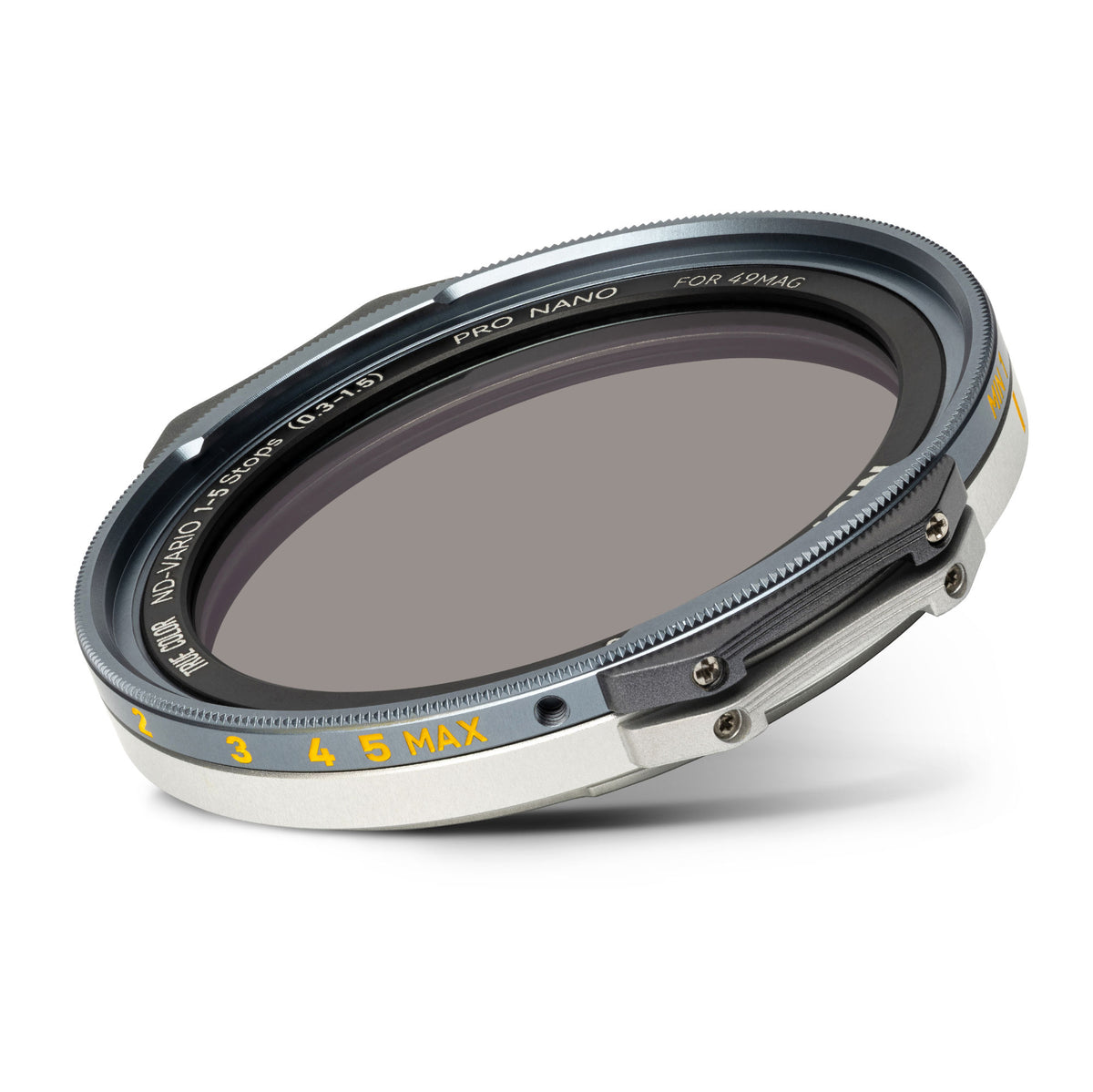 NiSi JetMag Pro True Color VND 1-5 Stops 49MAG filter, tilted product view